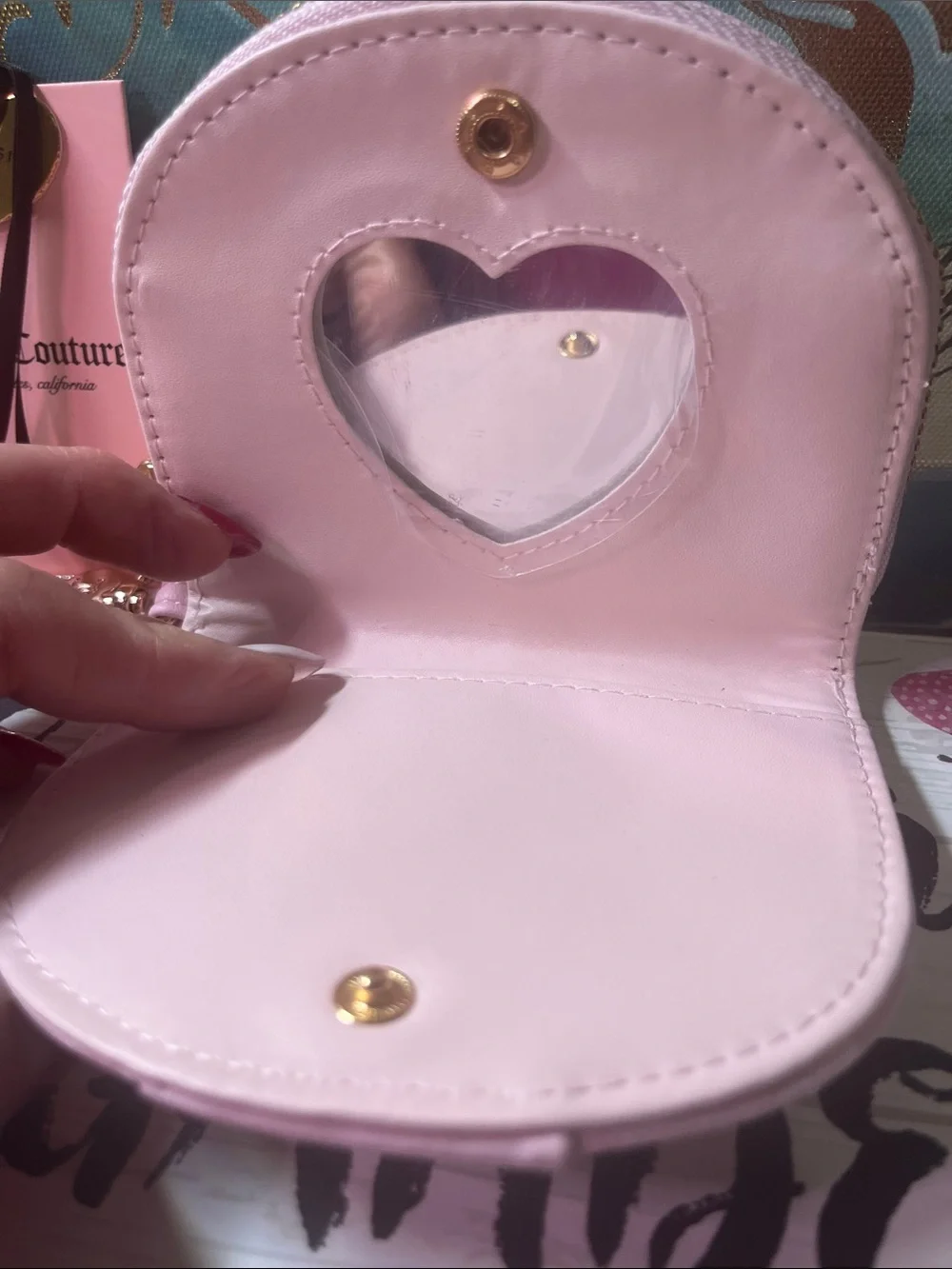 Juicy Couture Pale Pink Monogram card holder Wallet with Gold JC Emblem
